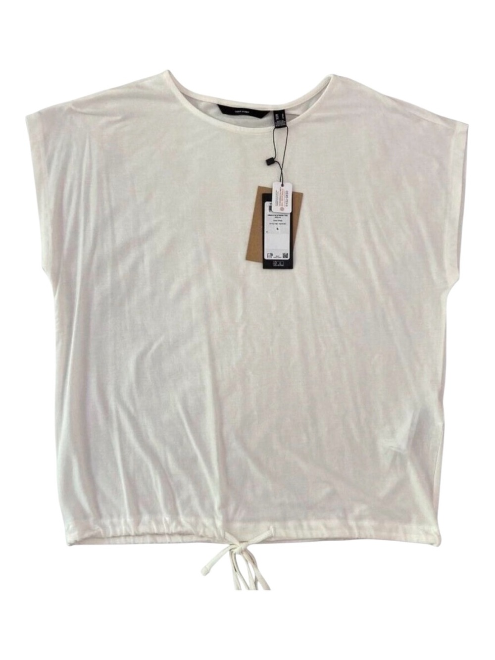 NWT Vero Moda ecru white top tie bottom lightweight short sleeve crew small boxy